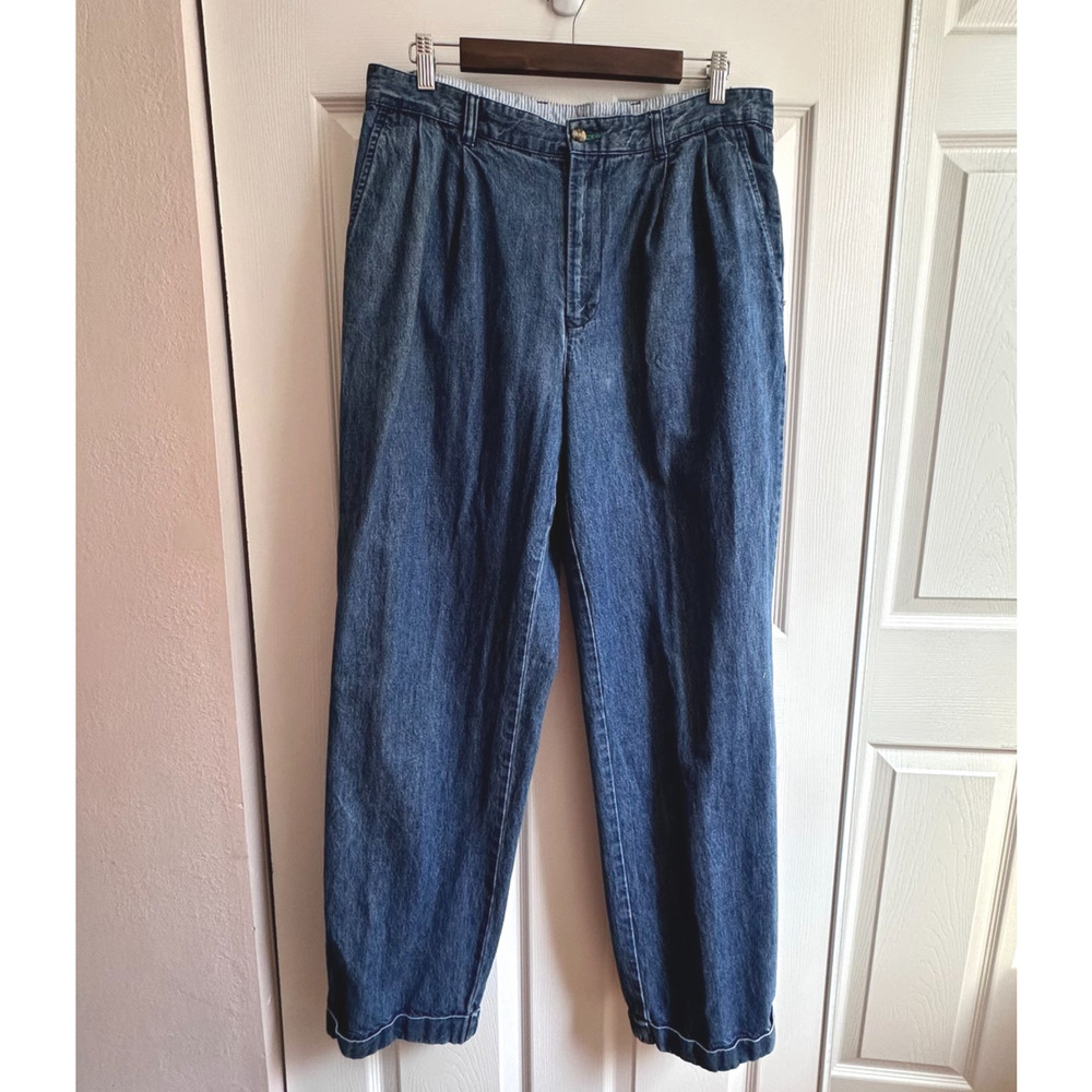 Vintage Tommy Hilfiger Men's 34/32 Pleated Tapered Cuffed Trouser Jeans Y2K 2002